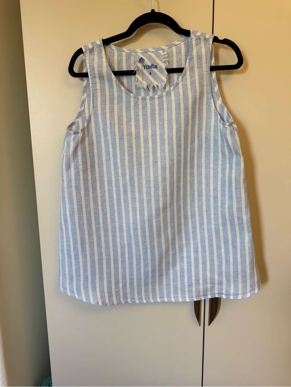 Yuvita Sleeveless Blue & White Striped LinenTank Top Size S - Picture 2 of 6